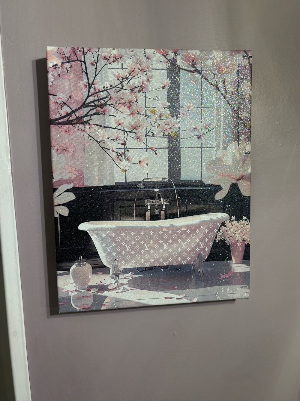 Luxurious Pink Cherry Blossom Bathtub Canvas Art by